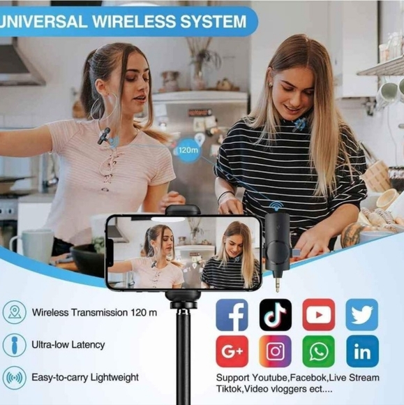 Dual Wireless Microphone for iPhone, Android, Camera - Picture 4 of 7